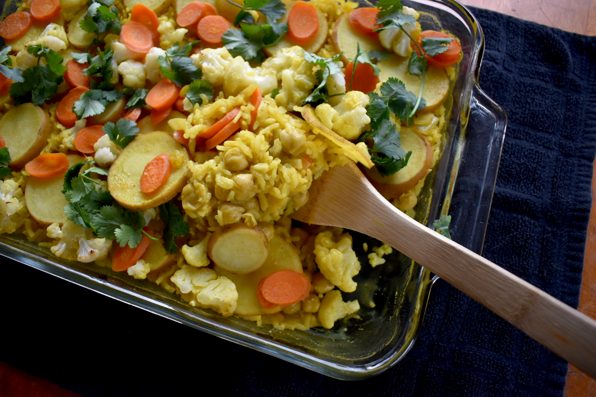 Chickpea Rice Casserole with Curried Vegetables (gluten free, soy free ...